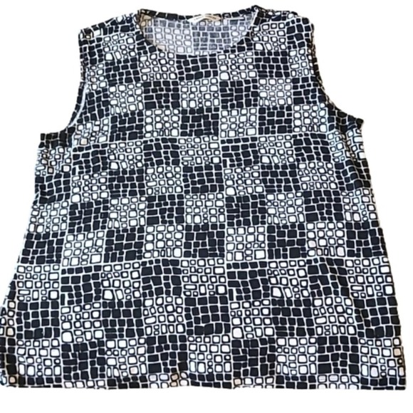 Laura Ashley Black‎ and White Geometric Shaped Sleeveless Shirt Size Medium. - Picture 1 of 4